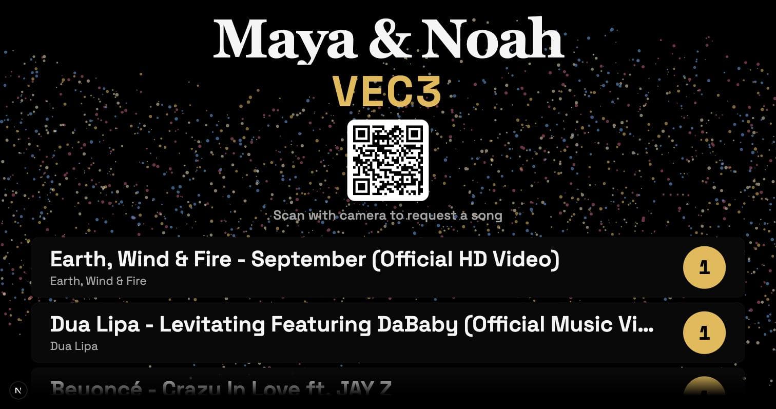 The FloorRead venue screen showing the event name, join QR code, and approved running order